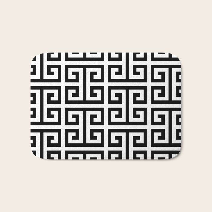 Large Black and White Greek Key Pattern Bath Mat Gallery Image 1