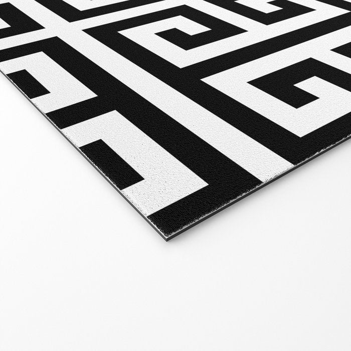Large Black and White Greek Key Pattern Welcome Mat Gallery Image 2