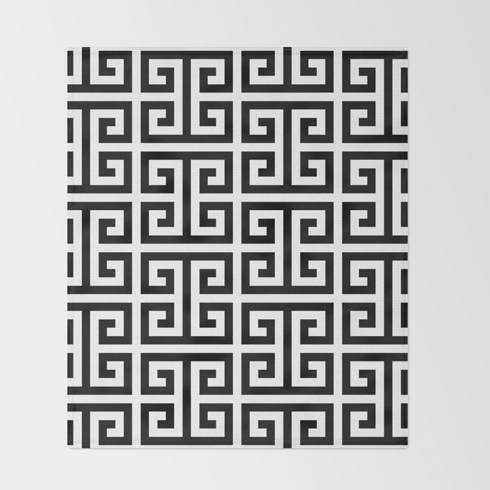Large Black and White Greek Key Pattern Throw Blanket Gallery Image 2