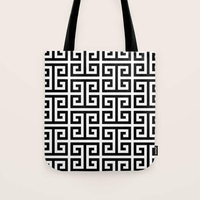 Large Black and White Greek Key Pattern Tote Bag Gallery Image 1