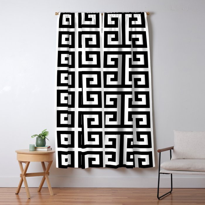 Large Black and White Greek Key Pattern Window Curtain Gallery Image 5