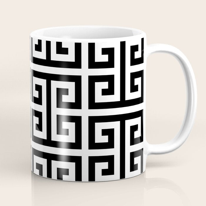 Large Black and White Greek Key Pattern Coffee Mug Gallery Image 1