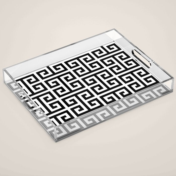 Large Black and White Greek Key Pattern Acrylic Tray Gallery Image 1