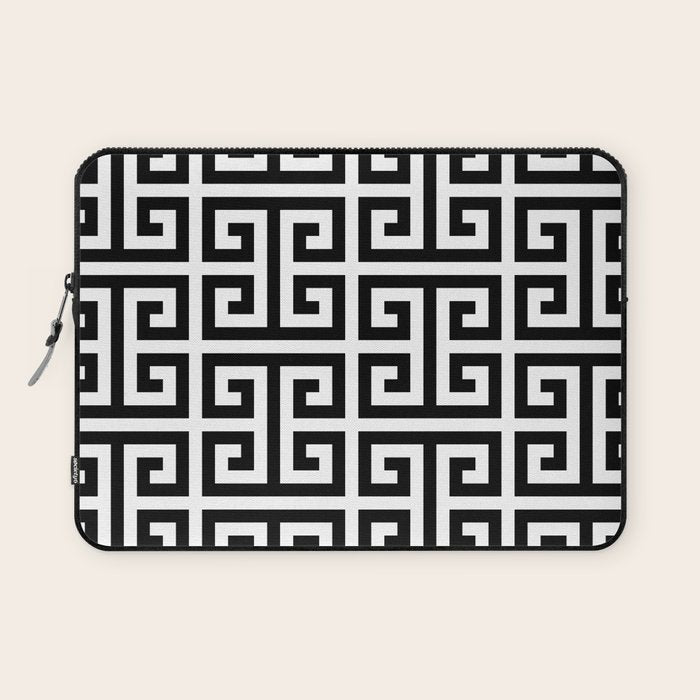 Large Black and White Greek Key Pattern Laptop Sleeve Gallery Image 1