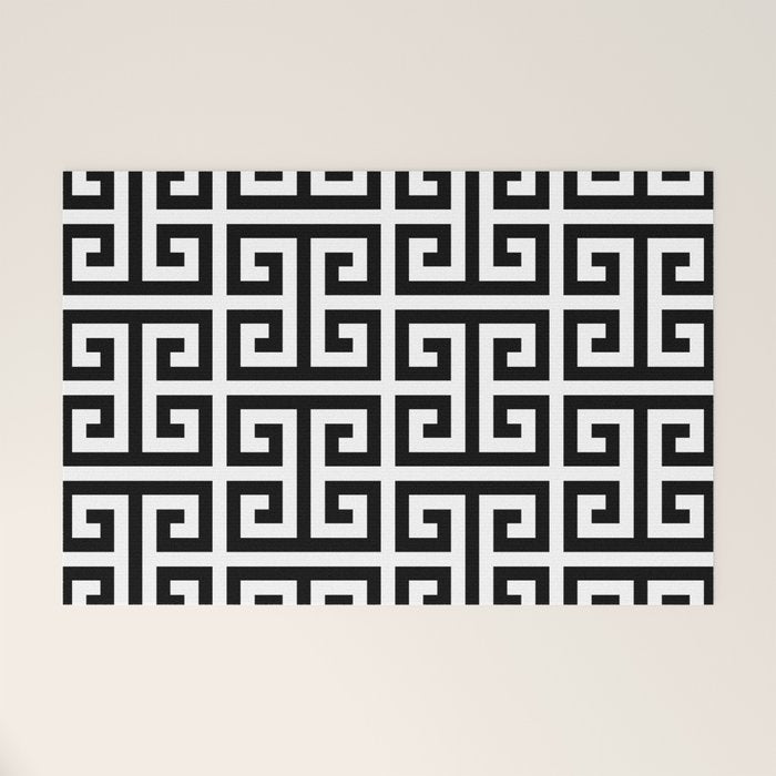 Large Black and White Greek Key Pattern Welcome Mat Gallery Image 1