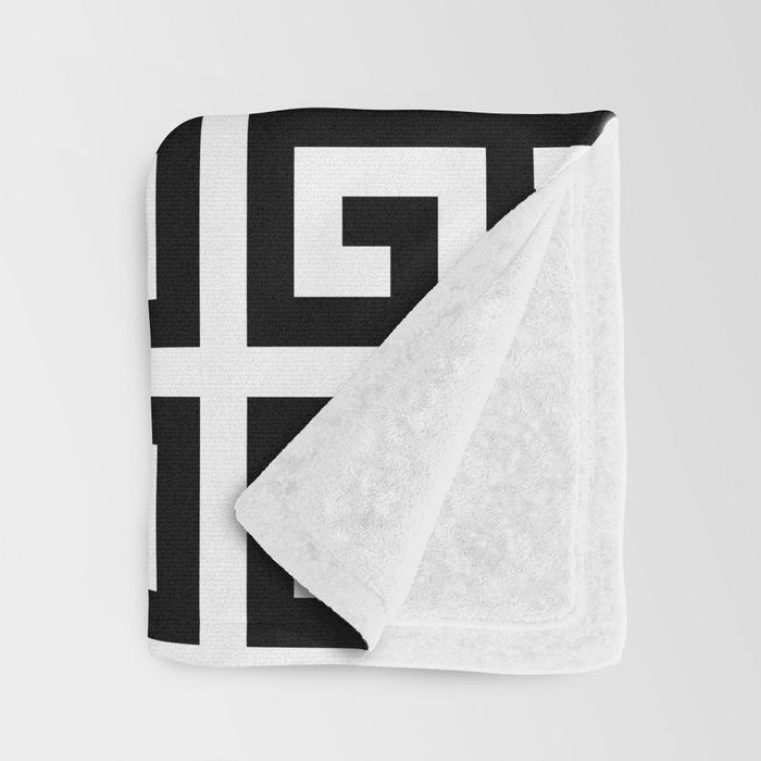 Large Black and White Greek Key Pattern Throw Blanket Gallery Image 3
