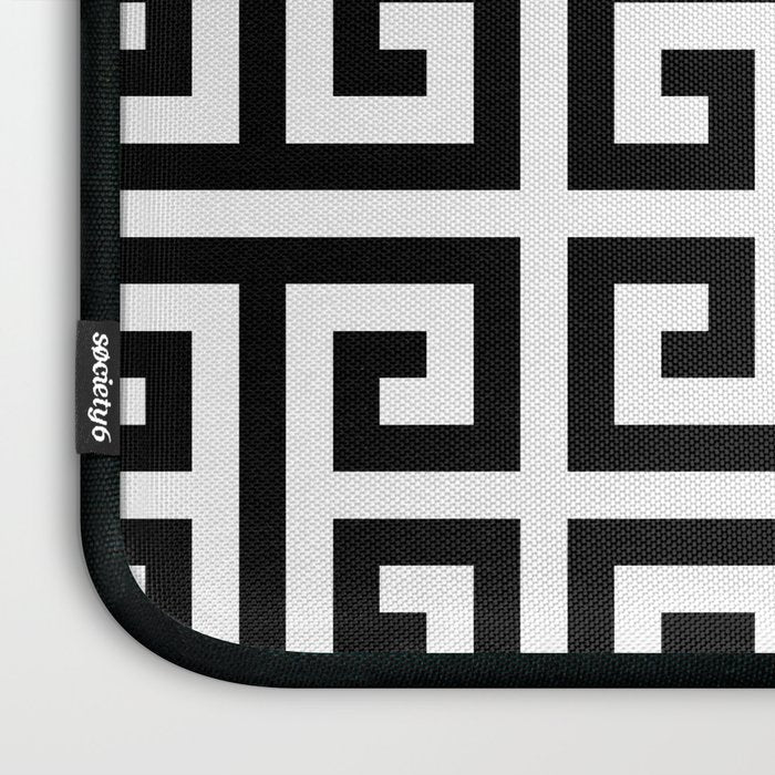 Large Black and White Greek Key Pattern Laptop Sleeve Gallery Image 3