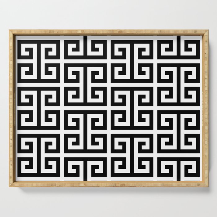 Large Black and White Greek Key Pattern Serving Tray Gallery Image 1
