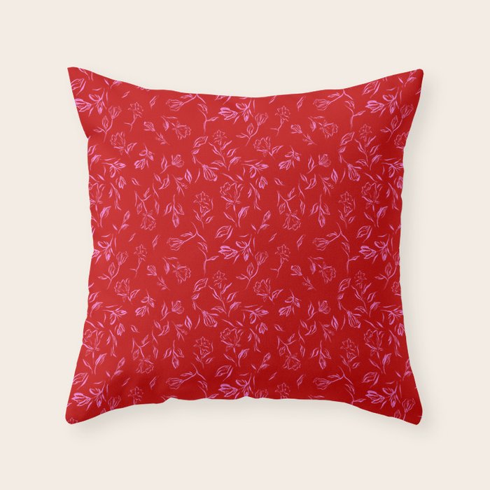 Pink and red romantic wildflowers Throw Pillow Gallery Image 6