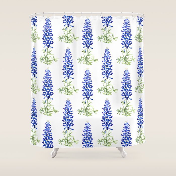 Texas bluebonnet in watercolor Shower Curtain Gallery Image 1