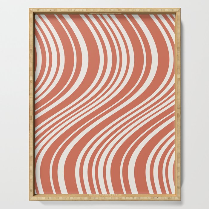 Wavy Stripes XLVII - Brick Red Serving Tray Gallery Image 1
