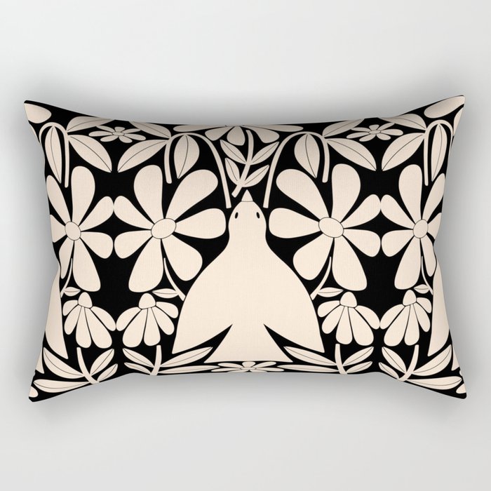 Freedom - Bird and Flower - Black and White  Rectangular Pillow Gallery Image 1
