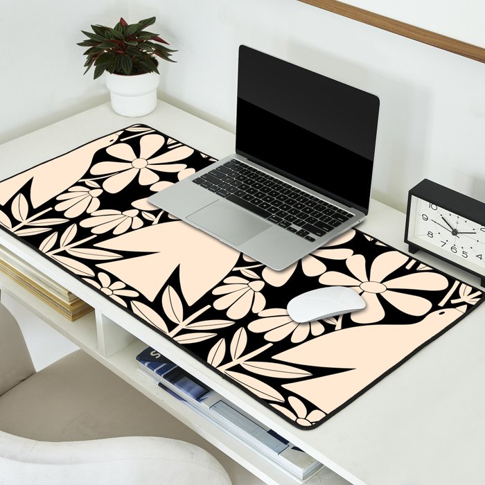 Freedom - Bird and Flower - Black and White  Desk Mat Gallery Image 2
