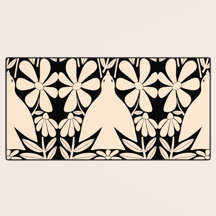 Freedom - Bird and Flower - Black and White  Desk Mat Gallery Image 3