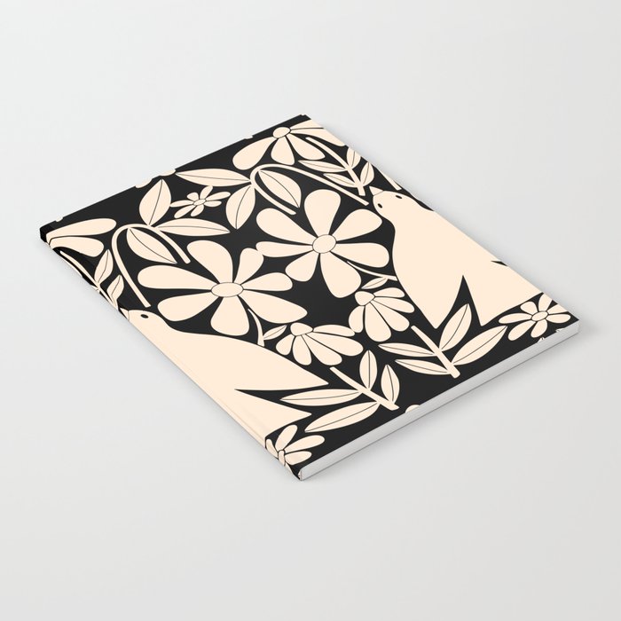 Freedom - Bird and Flower - Black and White  Notebook