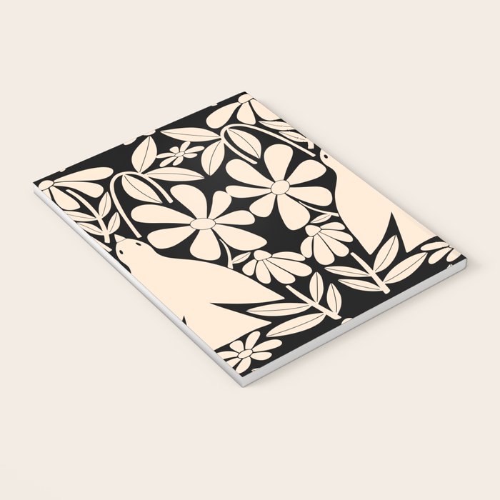 Freedom - Bird and Flower - Black and White  Notebook Gallery Image 3