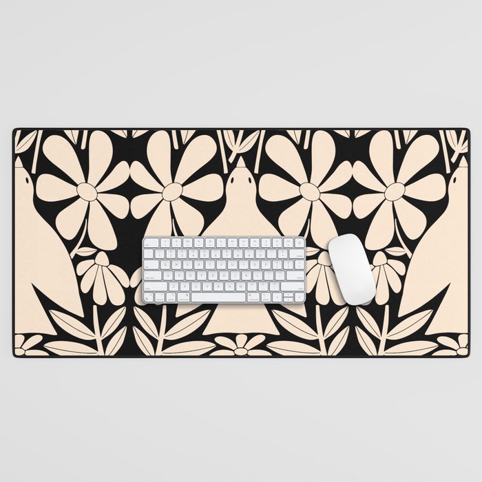 Freedom - Bird and Flower - Black and White  Desk Mat Gallery Image 1