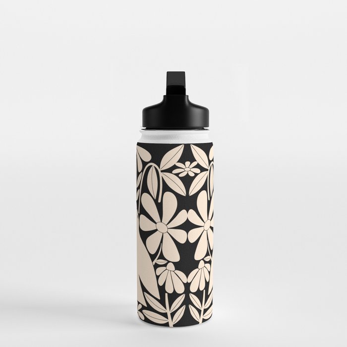 Freedom - Bird and Flower - Black and White  Water Bottle Gallery Image 3