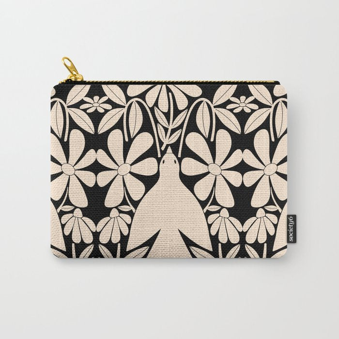 Freedom - Bird and Flower - Black and White  Carry All Pouch Gallery Image 1