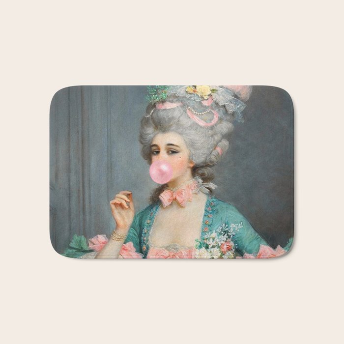 Lady With Roses & Bubblegum Altered Art Portrait Vintage Decor Bath Mat Gallery Image 1