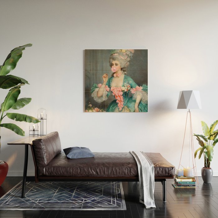 Lady With Roses & Bubblegum Altered Art Portrait Vintage Decor Wood Wall Art Gallery Image 2