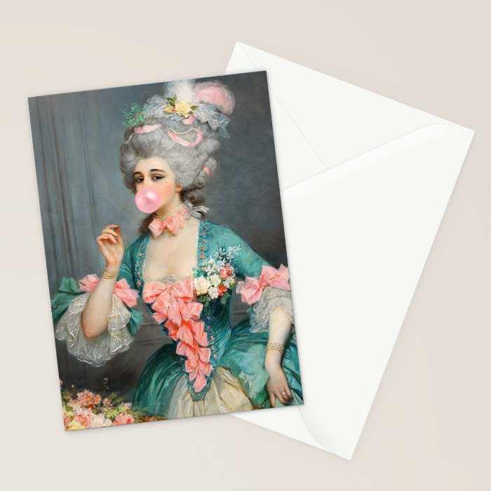 Lady With Roses & Bubblegum Altered Art Portrait Vintage Decor Stationery Card Gallery Image 2