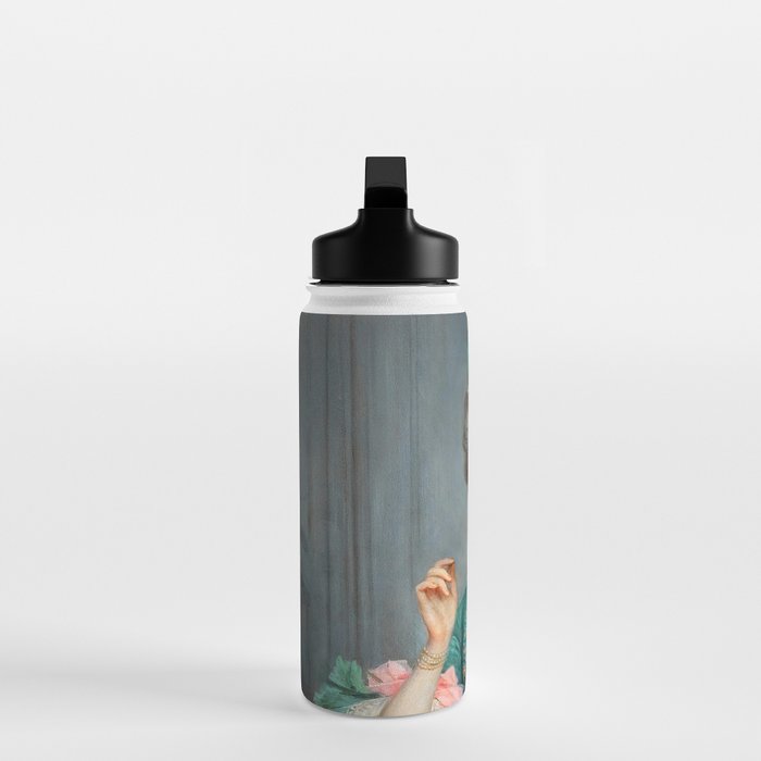 Lady With Roses & Bubblegum Altered Art Portrait Vintage Decor Water Bottle Gallery Image 3