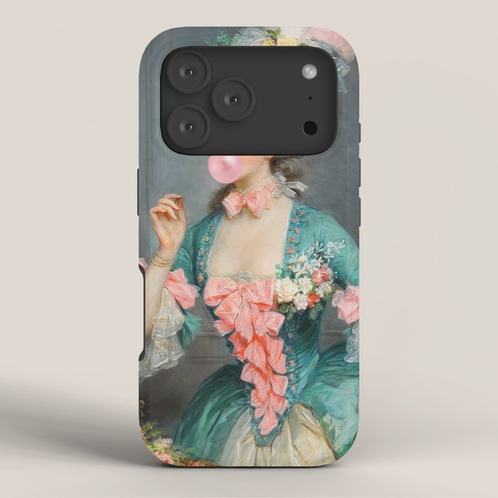 Lady With Roses & Bubblegum Altered Art Portrait Vintage Decor iPhone Case Gallery Image 3