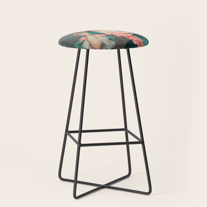 Lady With Roses & Bubblegum Altered Art Portrait Vintage Decor Stool Gallery Image 1