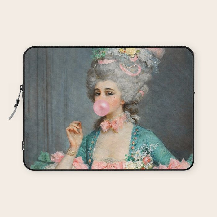 Lady With Roses & Bubblegum Altered Art Portrait Vintage Decor Laptop Sleeve Gallery Image 1