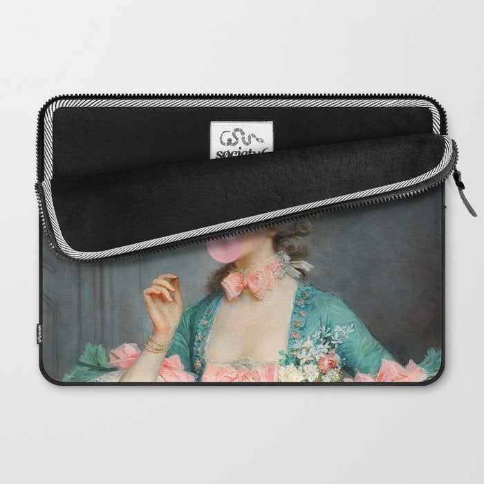 Lady With Roses & Bubblegum Altered Art Portrait Vintage Decor Laptop Sleeve Gallery Image 2