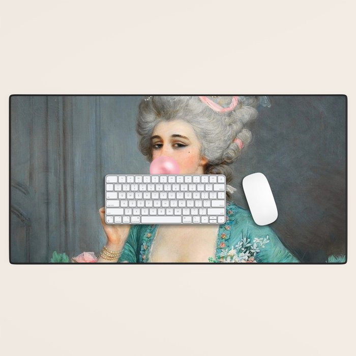 Lady With Roses & Bubblegum Altered Art Portrait Vintage Decor Desk Mat Gallery Image 1