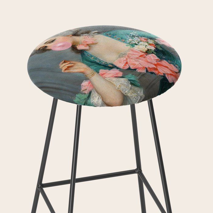 Lady With Roses & Bubblegum Altered Art Portrait Vintage Decor Stool Gallery Image 2