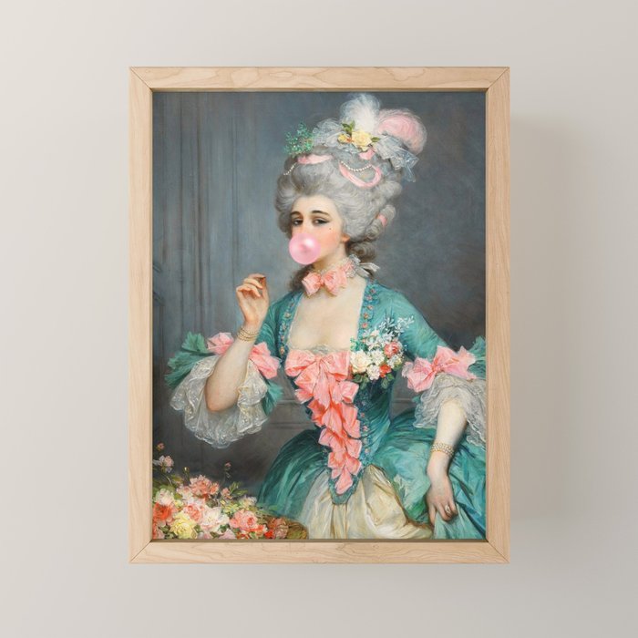 Lady With Roses & Bubblegum Altered Art Portrait Vintage Decor Mini Art Print Gallery Image 1