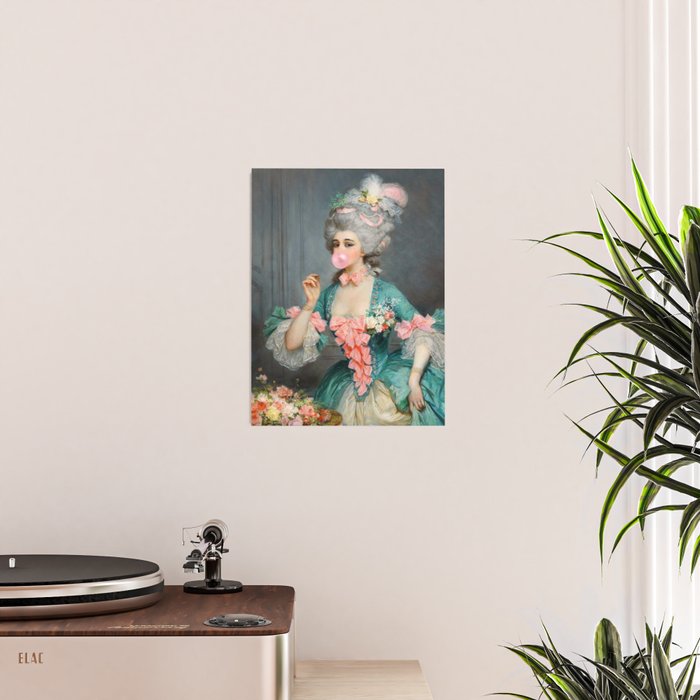Lady With Roses & Bubblegum Altered Art Portrait Vintage Decor Poster Gallery Image 2
