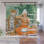 Jungle Vacay | Modern Bohemian Blonde Woman Tropical Travel | Leopard Wildlife Forest Reader Wall Mural Gallery Image 1