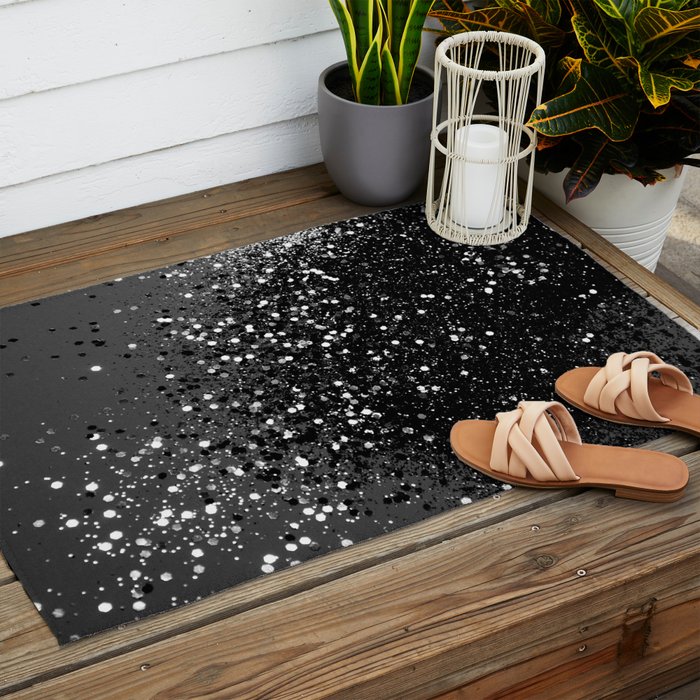 Dark Gray Black Lady Glitter #1 (Faux Glitter) #shiny #decor #art #society6 Outdoor Rug Gallery Image 2
