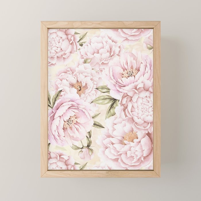 Pastel Blush Pink Spring Watercolor Peony Flowers Pattern Mini Art Print Gallery Image 1