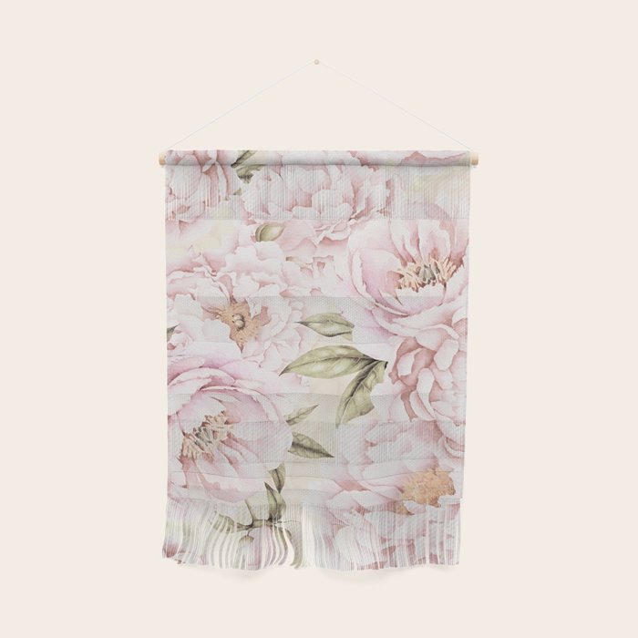 Pastel Blush Pink Spring Watercolor Peony Flowers Pattern Wall Hanging Gallery Image 1