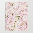 Pastel Blush Pink Spring Watercolor Peony Flowers Pattern Poster Gallery Image 4