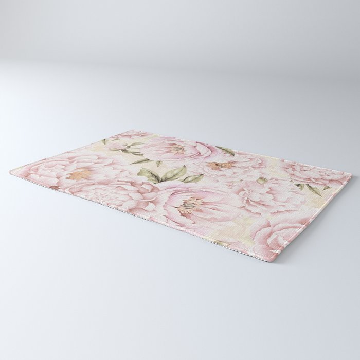 Pastel Blush Pink Spring Watercolor Peony Flowers Pattern Rug Gallery Image 3