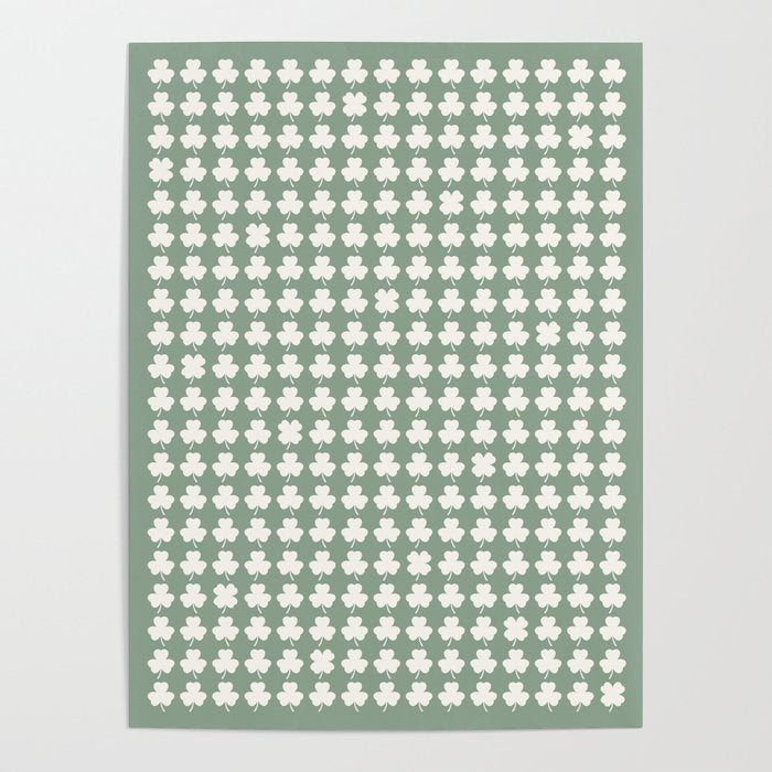 Clovers XXXVII Sage Green Botanical Pattern Poster Gallery Image 4