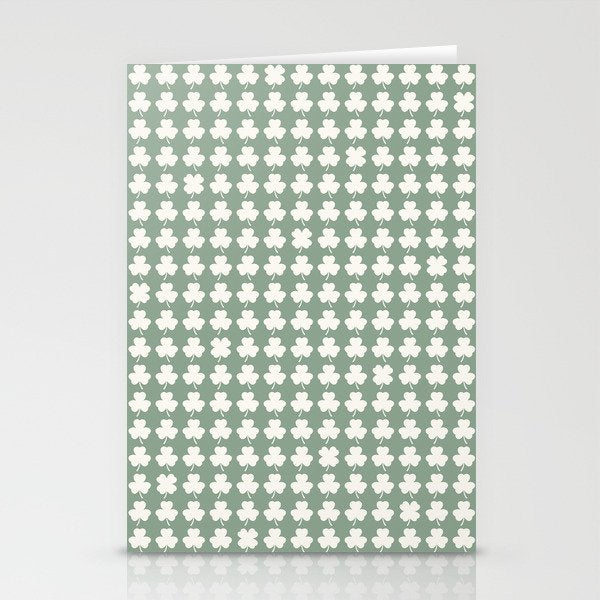 Clovers XXXVII Sage Green Botanical Pattern Stationery Card Gallery Image 1