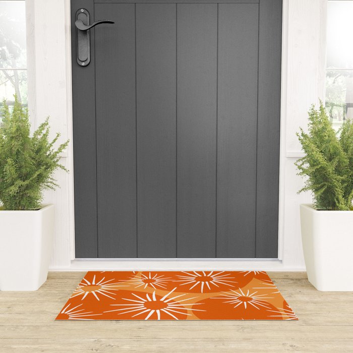 Mid-Century Modern 1950's Bright Orange Tangerine Sunburst Pattern Welcome Mat Gallery Image 3