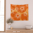 Mid-Century Modern 1950's Bright Orange Tangerine Sunburst Pattern Wall Tapestry Gallery Image 2