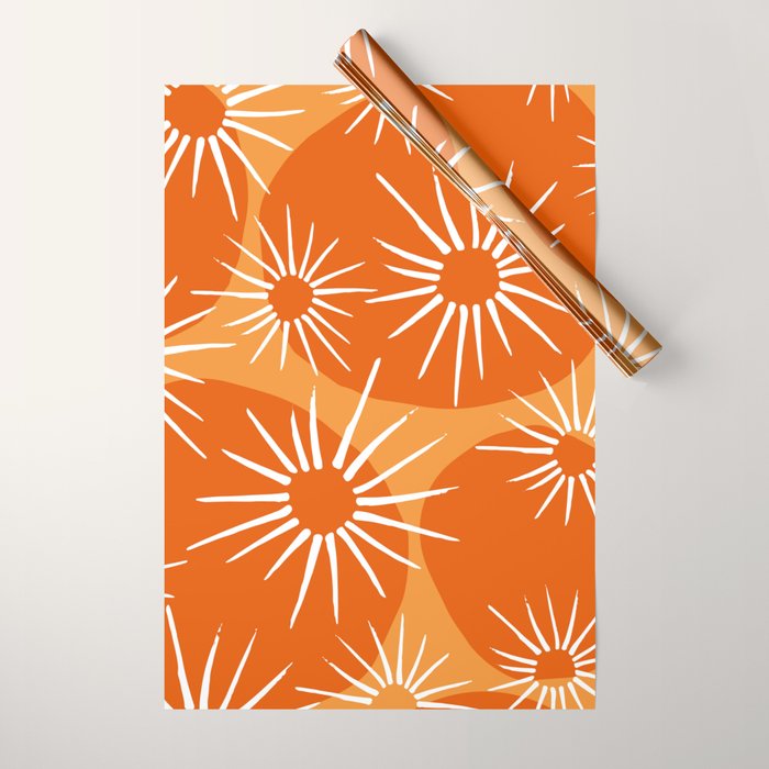 Mid-Century Modern 1950's Bright Orange Tangerine Sunburst Pattern Wrapping Paper Gallery Image 1