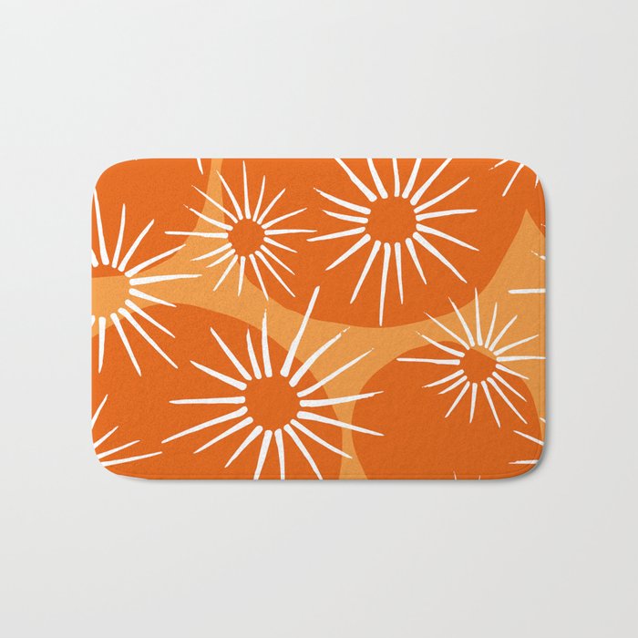 Mid-Century Modern 1950's Bright Orange Tangerine Sunburst Pattern Bath Mat Gallery Image 1