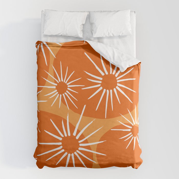 Mid-Century Modern 1950's Bright Orange Tangerine Sunburst Pattern Duvet Cover Gallery Image 6
