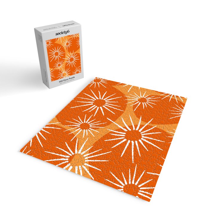 Mid-Century Modern 1950's Bright Orange Tangerine Sunburst Pattern Jigsaw Puzzle Gallery Image 2