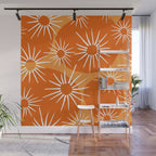 Mid-Century Modern 1950's Bright Orange Tangerine Sunburst Pattern Wall Mural Gallery Image 1